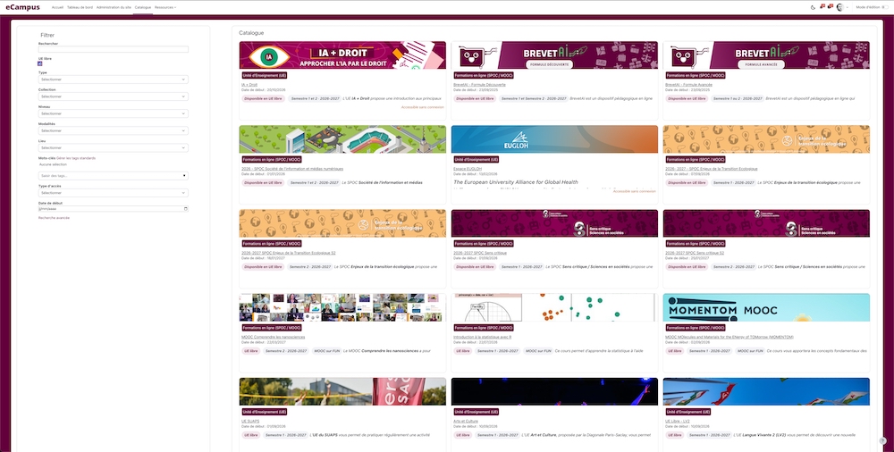 Catalogue eCampus des UE libres